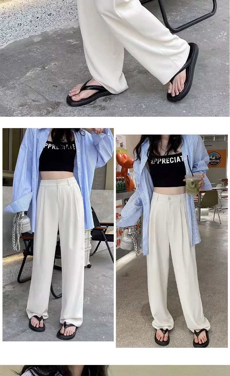 Gray Suit Pants for Women Spring and Summer New High-Waisted Double Pleated Slim Floor-Length Trousers Casual Straight Wide-Leg Pants
