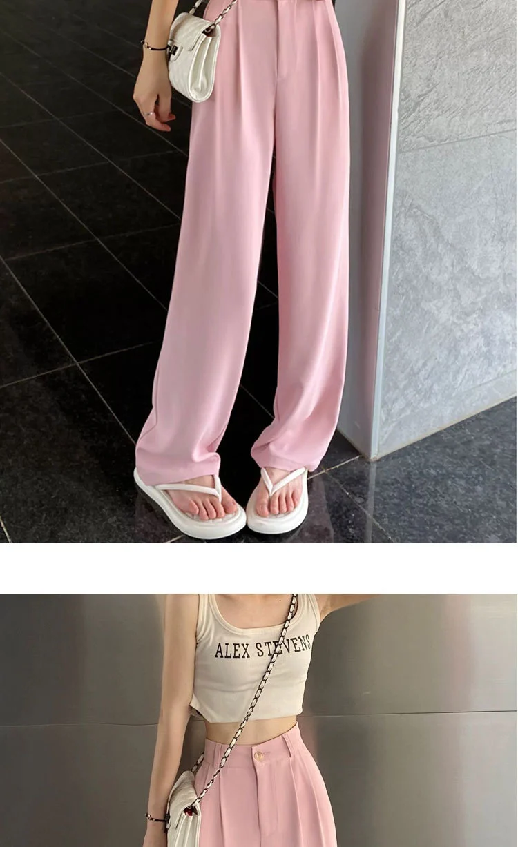 Gray Suit Pants for Women Spring and Summer New High-Waisted Double Pleated Slim Floor-Length Trousers Casual Straight Wide-Leg Pants