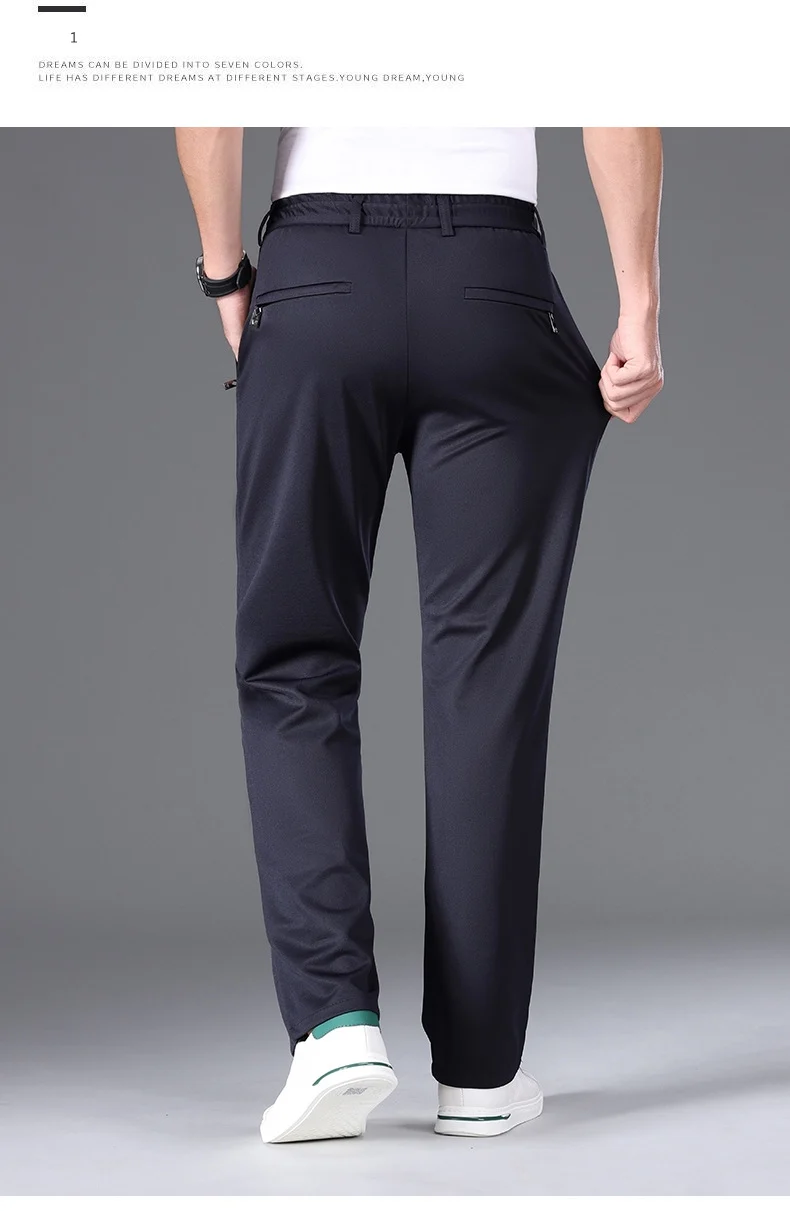 Autumn and Winter fleece-lined Casual Pants Straight Elastic Waist Stretch Pants Men's Thickened Business Men's Pants Elastic Waist Warm Pants
