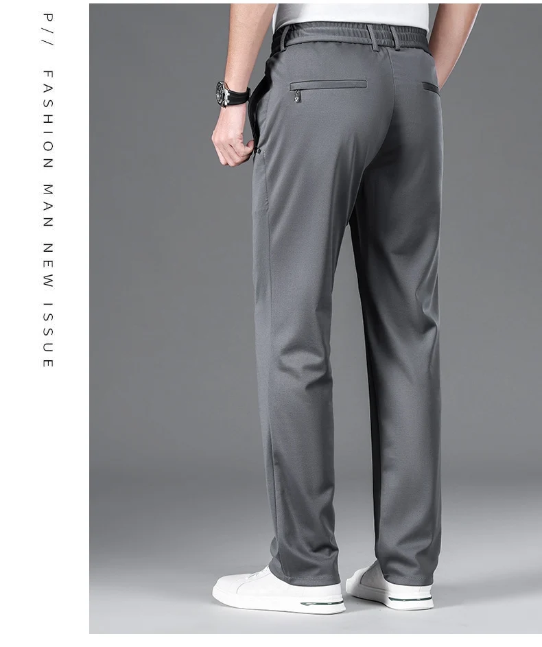 Autumn and Winter fleece-lined Casual Pants Straight Elastic Waist Stretch Pants Men's Thickened Business Men's Pants Elastic Waist Warm Pants