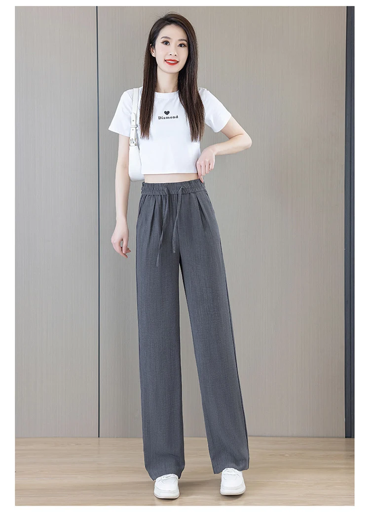 Ice Silk Wide Pants for Women Summer 2025 New High-Waisted Lazy Casual Thin Straight Floor-Length Pants