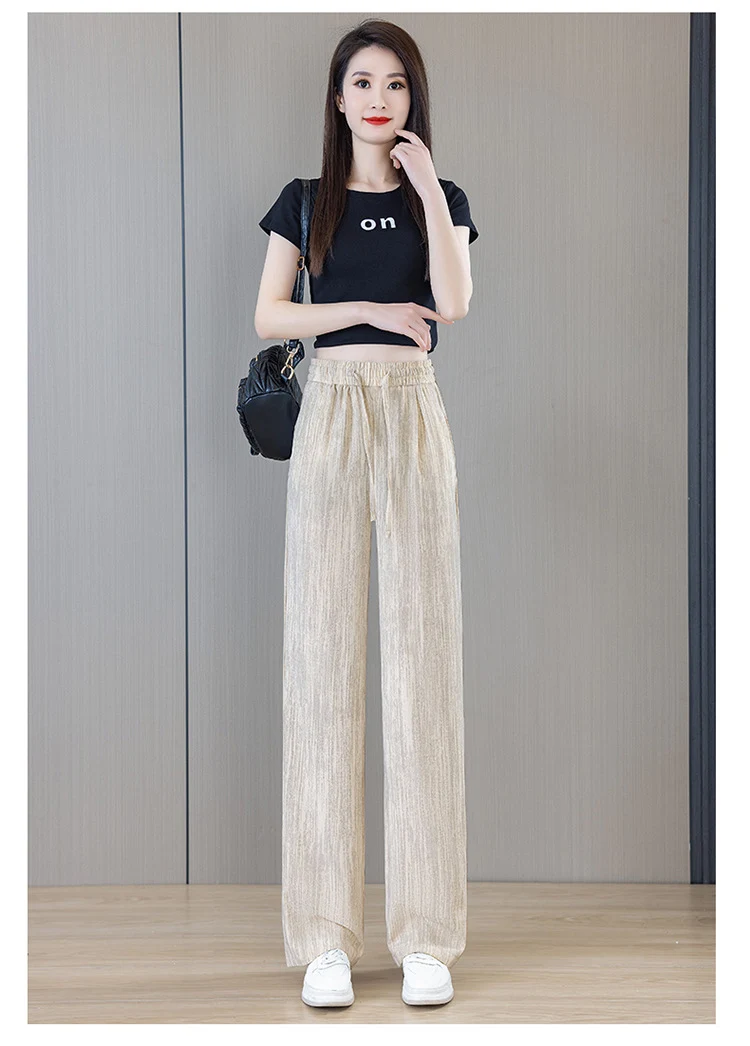 Ice Silk Wide Pants for Women Summer 2025 New High-Waisted Lazy Casual Thin Straight Floor-Length Pants