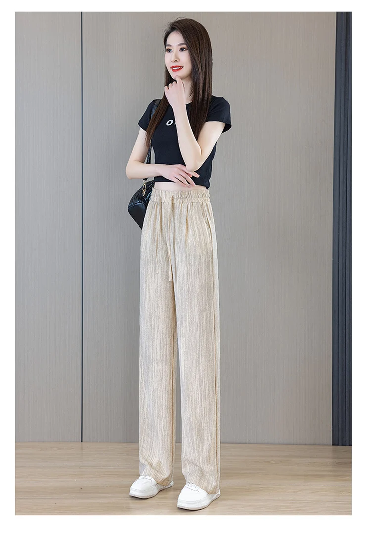Ice Silk Wide Pants for Women Summer 2025 New High-Waisted Lazy Casual Thin Straight Floor-Length Pants