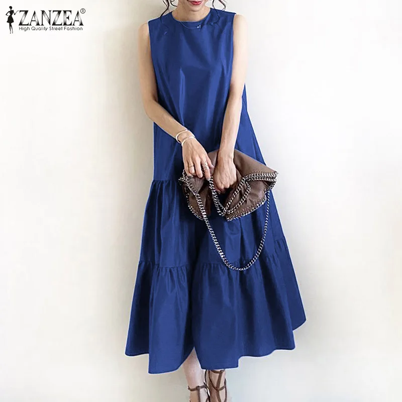 2025 ZANZEA Women Summer Dresses Stylish Sleeveless Ruffles Hem Sundress Casual A-line Holiday Beach Vestido Elegant Party Dress