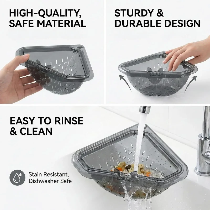 Creative Triangular Sink Drain Basket Transparent Multifunction Kitchen Organizer Hanging Filter Mesh Basket Sink Gadgets