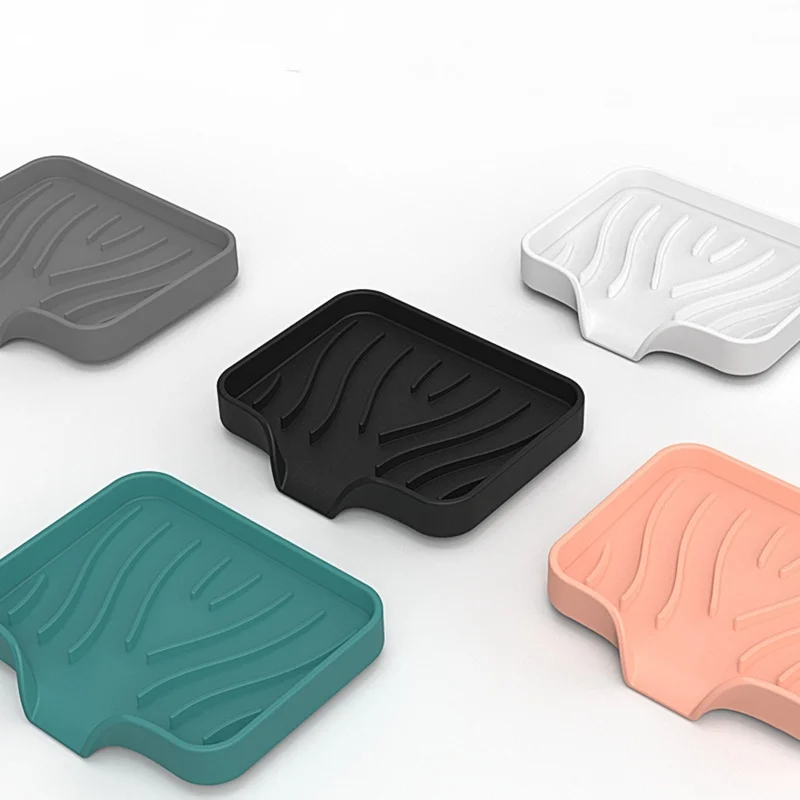 1pcs Sink Silicone Tray With Drain Soap Sponge Storage Holder Countertop Sink Scrubber Brush Soap Storage Rack Kitchen Organizer
