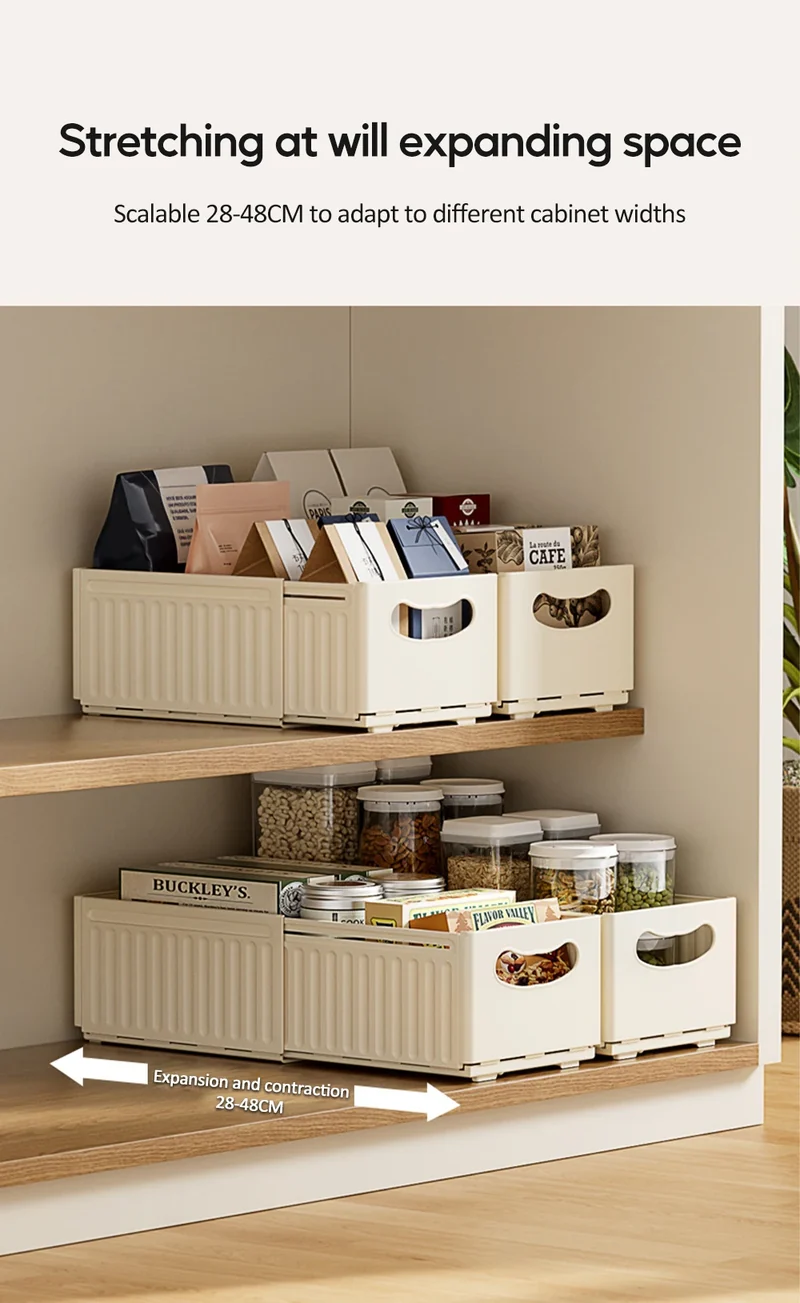 Kitchen Storage Box Retractable Multifunctional Storage Basket Cabinet Desktop Snack Spice Storage Box Fridge Kitchen Organizer