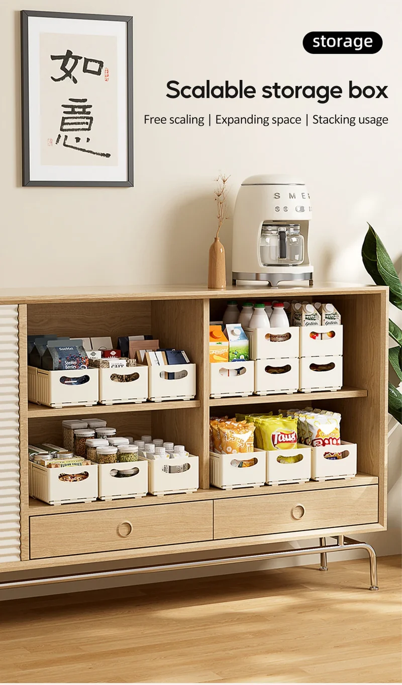 Kitchen Storage Box Retractable Multifunctional Storage Basket Cabinet Desktop Snack Spice Storage Box Fridge Kitchen Organizer