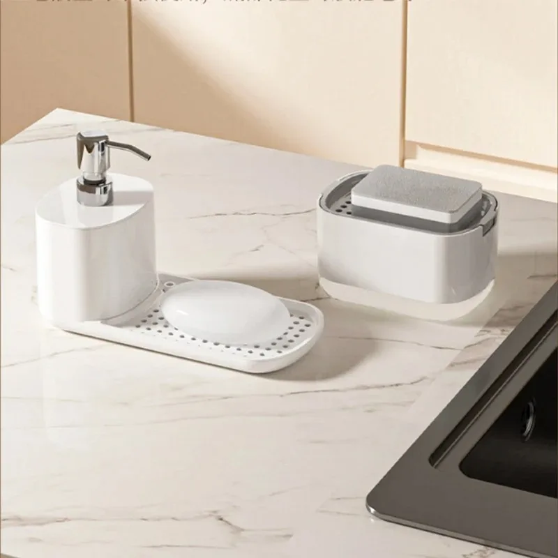 Hand Dish Soap Dispenser Sponge Towel Holder Sink Drain Tray Liquid Soap Pump Container Bathroom Accessory Kitchen Organizer