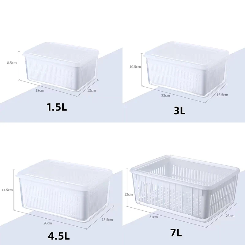 Refrigerator Storage Box Fridge Organizer Fresh Vegetable Fruit Boxes Drain Basket Storage Containers Pantry Kitchen Organizer