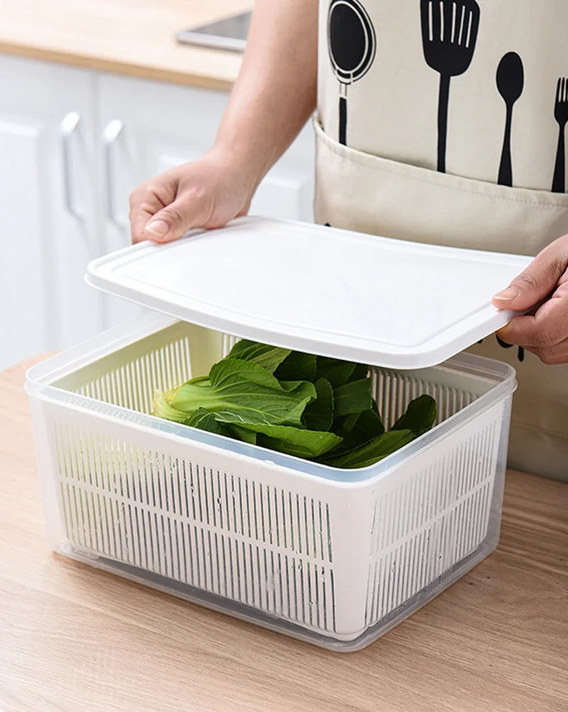 Refrigerator Storage Box Fridge Organizer Fresh Vegetable Fruit Boxes Drain Basket Storage Containers Pantry Kitchen Organizer