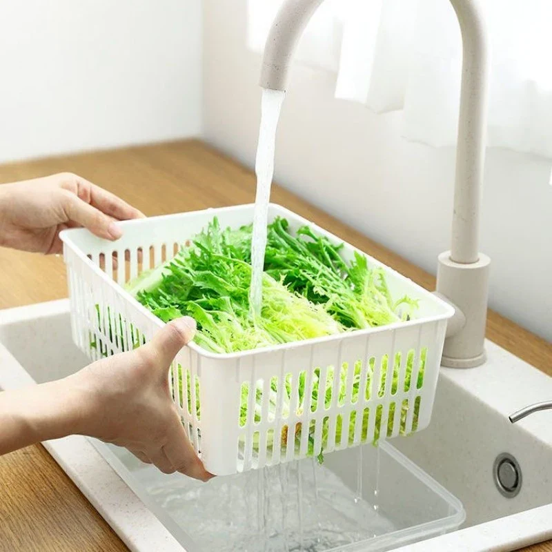 Refrigerator Storage Box Fridge Organizer Fresh Vegetable Fruit Boxes Drain Basket Storage Containers Pantry Kitchen Organizer
