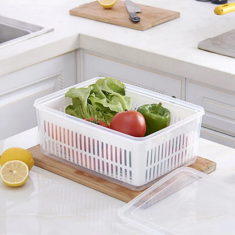 Refrigerator Storage Box Fridge Organizer Fresh Vegetable Fruit Boxes Drain Basket Storage Containers Pantry Kitchen Organizer