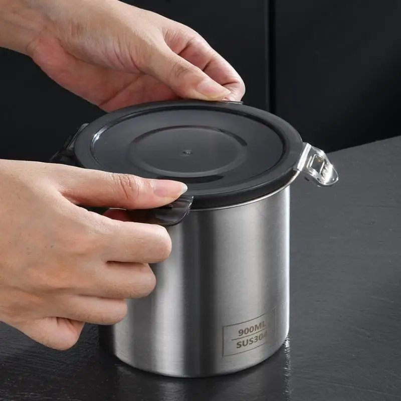 Stainless Steel Storage Jars Set 500/900/1400ml Sealed Containers Kitchen Organizer for Fresh Grain Vegetable Coffee