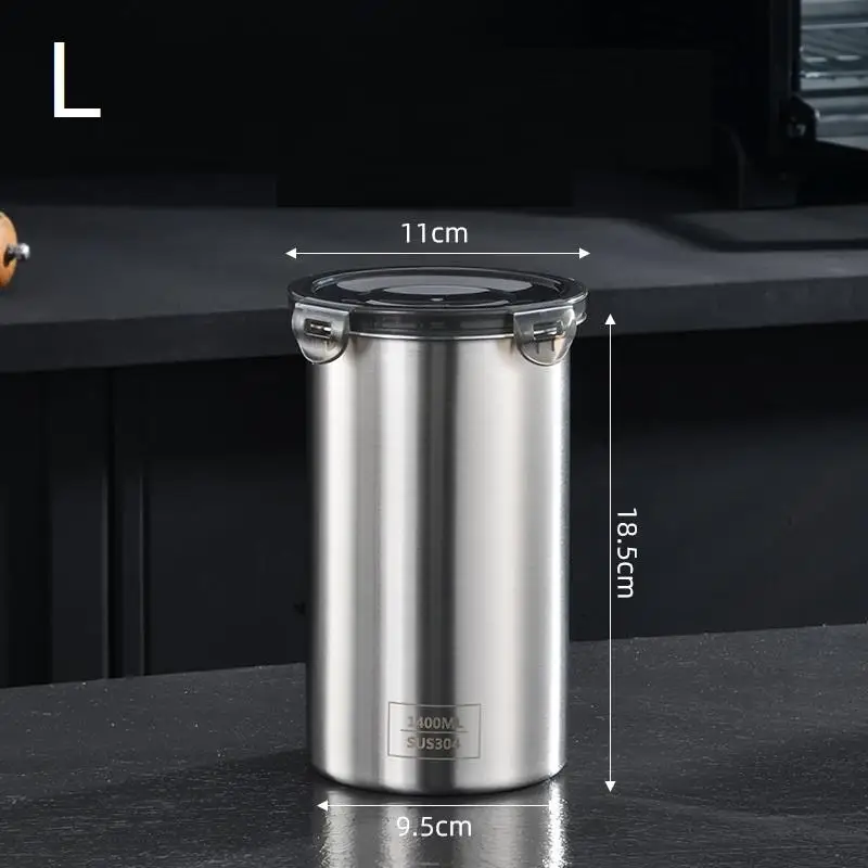 Stainless Steel Storage Jars Set 500/900/1400ml Sealed Containers Kitchen Organizer for Fresh Grain Vegetable Coffee