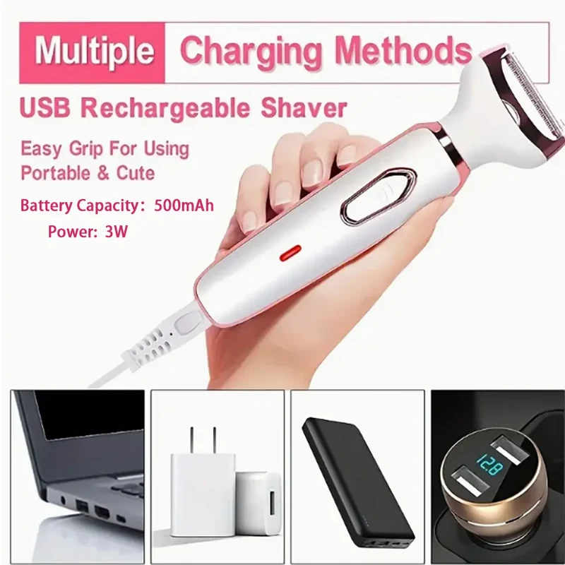 Ladies' electric shaver, 4-in-1 rechargeable beauty set, ladies' facial, nose, leg and underarm shavers, painless dry and wet sh