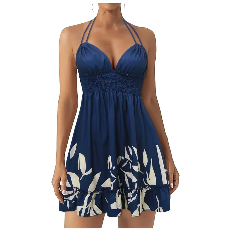 Fashion Summer Dresses 2025 Summer Dresses for Women Trendy Boho Floral Print Cover Up V Neck Sleeveless Sundresses 여름 원피스