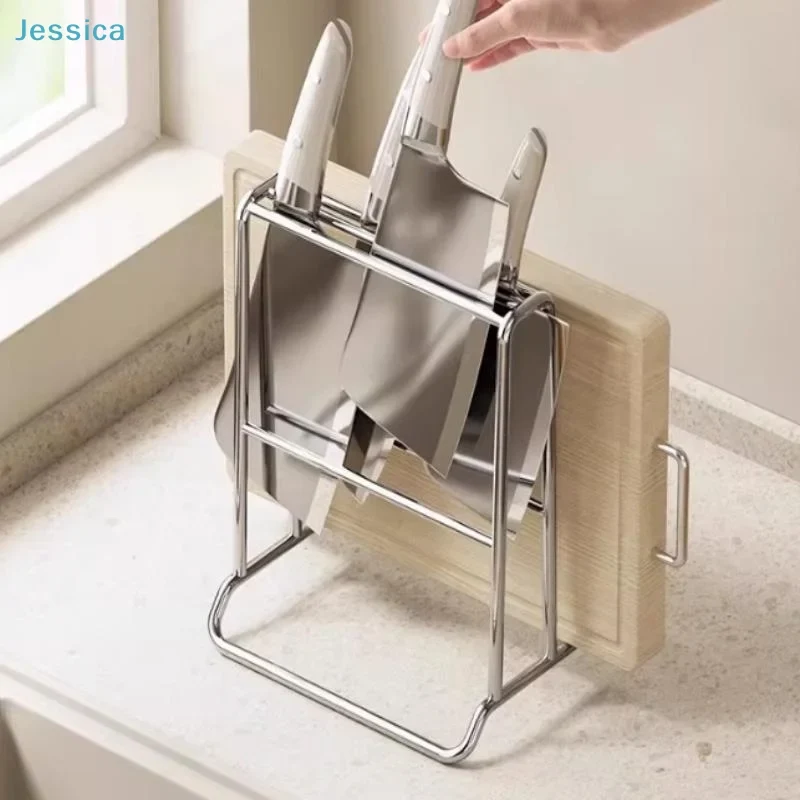 ♥Stainless Steel Kitchen Organizer Stand - Knife & Cutting Board Holder, Rounded Corner Countertop Storage Rack
