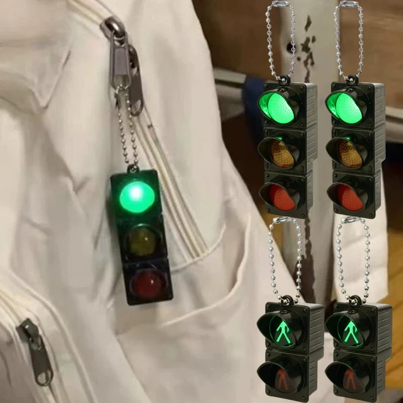 New Signal Traffic Light Keyring LED Pedestrian Safety Light Keychains Pendant Key Ring for Backpack Key Drivers Car Accessories
