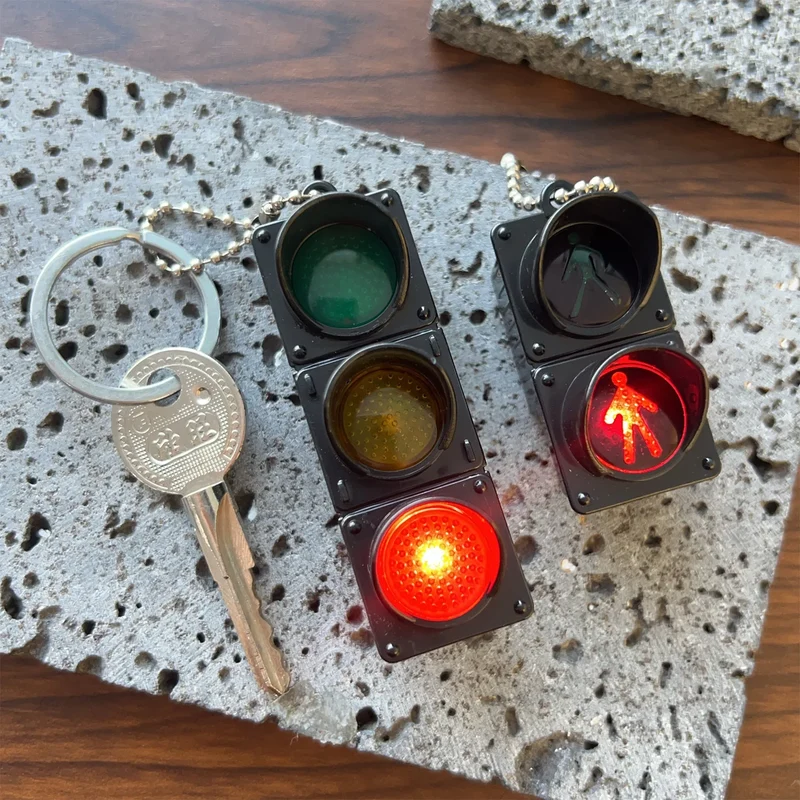 New Signal Traffic Light Keyring LED Pedestrian Safety Light Keychains Pendant Key Ring for Backpack Key Drivers Car Accessories
