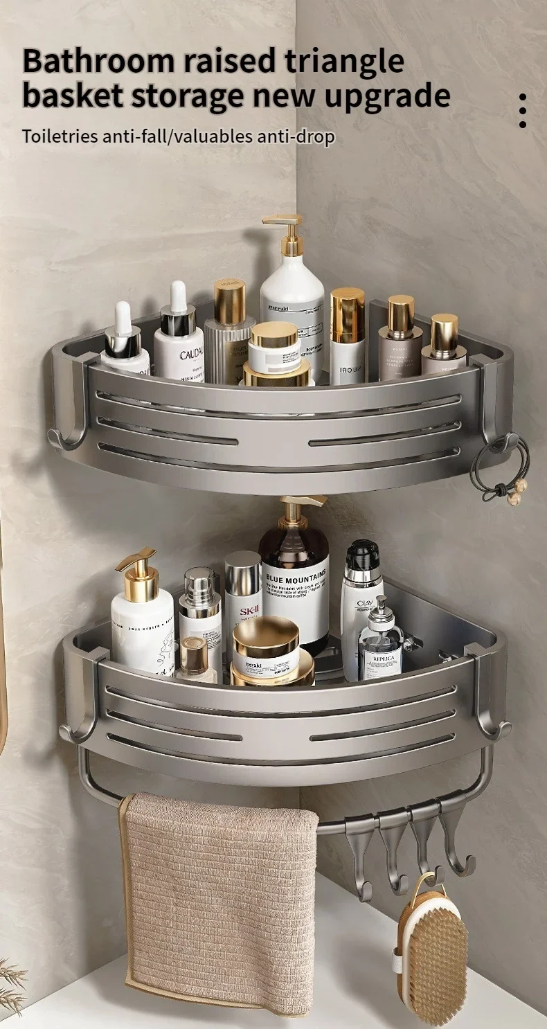 No Need To Drill Walls for Installation Aluminum Bathroom Shelf Shelves Shampoo Rack Storage Holder Kitchen Organizer Wall Rack