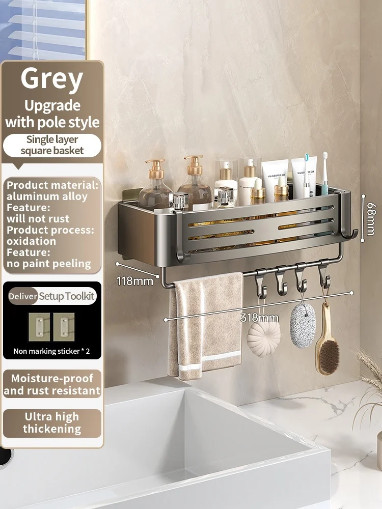 No Need To Drill Walls for Installation Aluminum Bathroom Shelf Shelves Shampoo Rack Storage Holder Kitchen Organizer Wall Rack
