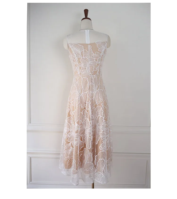 Fashion Slim O-Neck Long Party Casual Dress Hot Sale Summer Dresses Korean Retro Sleeveless Mesh Embroidery Vestidos