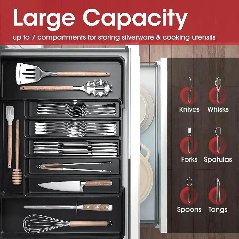 Kitchen Organizer Tray Adjustable Pantry Organizer Utensil Cutlery Drawer for Silverware Tableware Expandable Kitchen Drawer