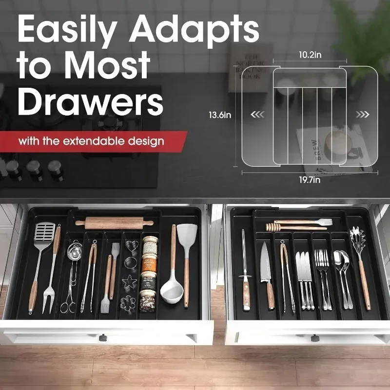 Kitchen Organizer Tray Adjustable Pantry Organizer Utensil Cutlery Drawer for Silverware Tableware Expandable Kitchen Drawer