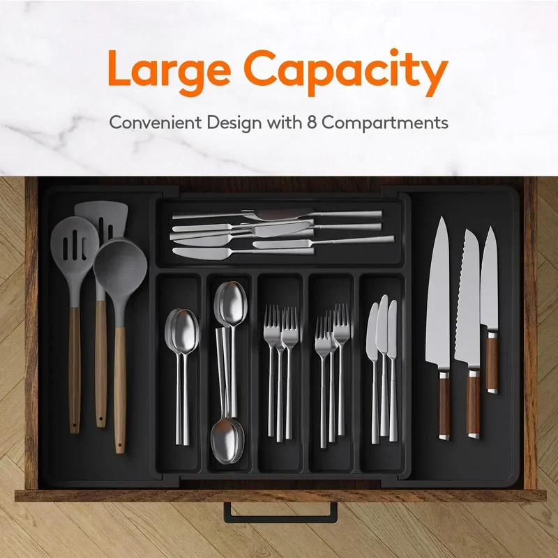 Kitchen Organizer Tray Adjustable Pantry Organizer Utensil Cutlery Drawer for Silverware Tableware Expandable Kitchen Drawer