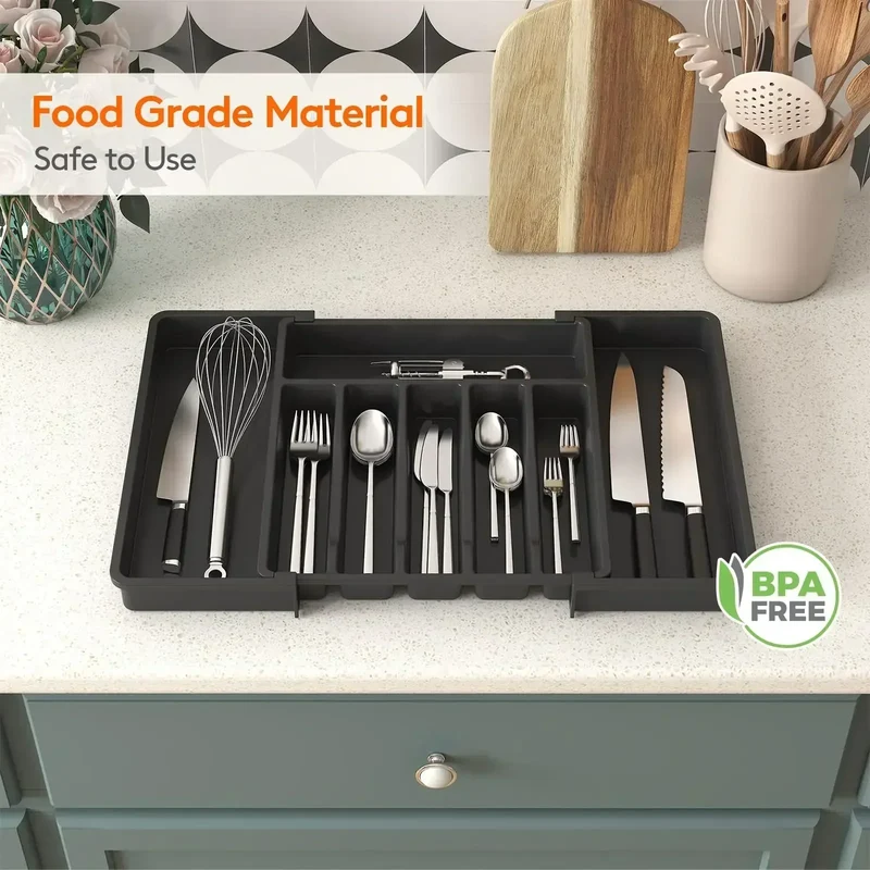 Kitchen Organizer Tray Adjustable Pantry Organizer Utensil Cutlery Drawer for Silverware Tableware Expandable Kitchen Drawer