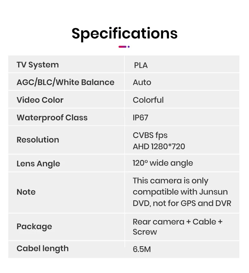 Car rear view camera AHD 720P Resolution Waterproof 140° Wide-angle reverse backup parking camera for Junsun DVD car accessories