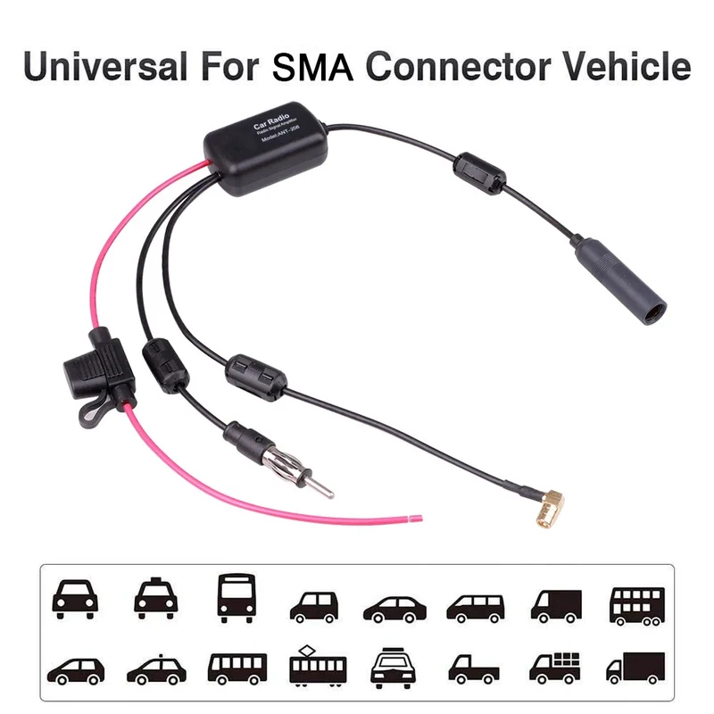 DAB+FM+Car Stereo Antenna Aerial Splitter Cable Adapter 12V Radio Signal Amplifier Antenna Signal Booster FM/AM Car Accessories