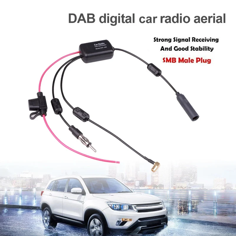 DAB+FM+Car Stereo Antenna Aerial Splitter Cable Adapter 12V Radio Signal Amplifier Antenna Signal Booster FM/AM Car Accessories