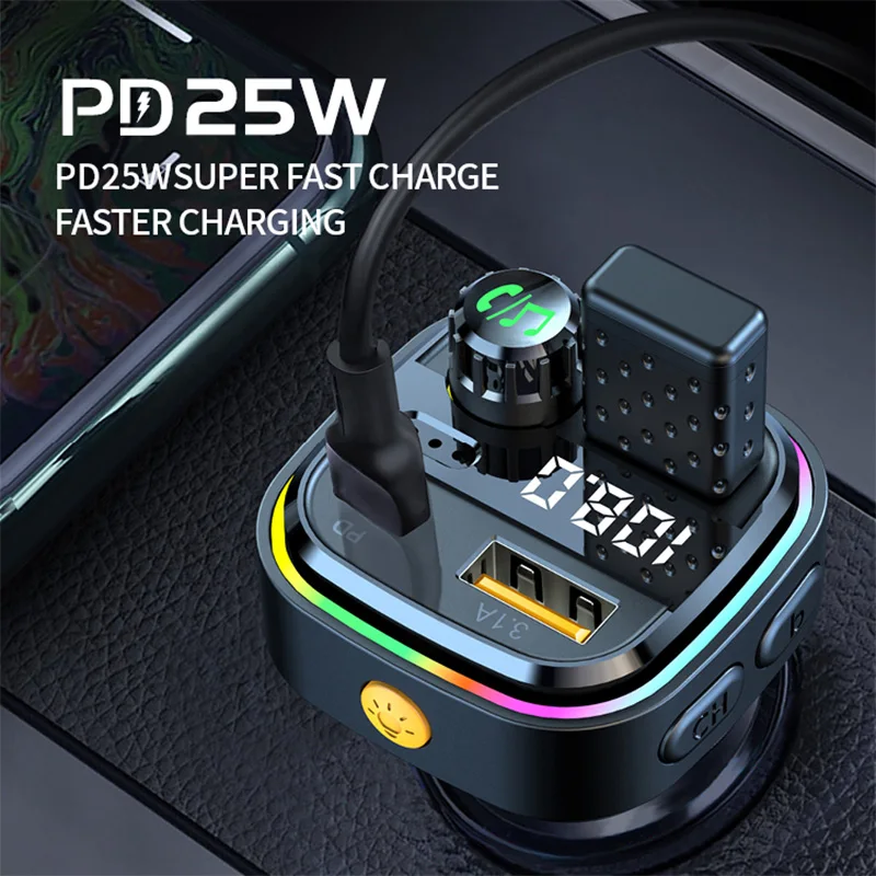 Newest C26 Bluetooth 5.0 FM Transmitter Handsfree Car Radio Modulator MP3 Player USB Super Quick Charge Adapter Car Accessories