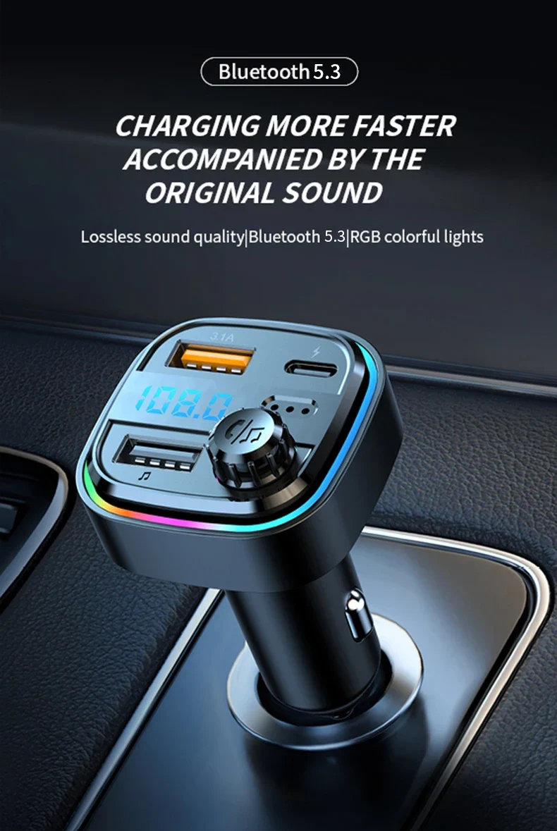 Newest C26 Bluetooth 5.0 FM Transmitter Handsfree Car Radio Modulator MP3 Player USB Super Quick Charge Adapter Car Accessories