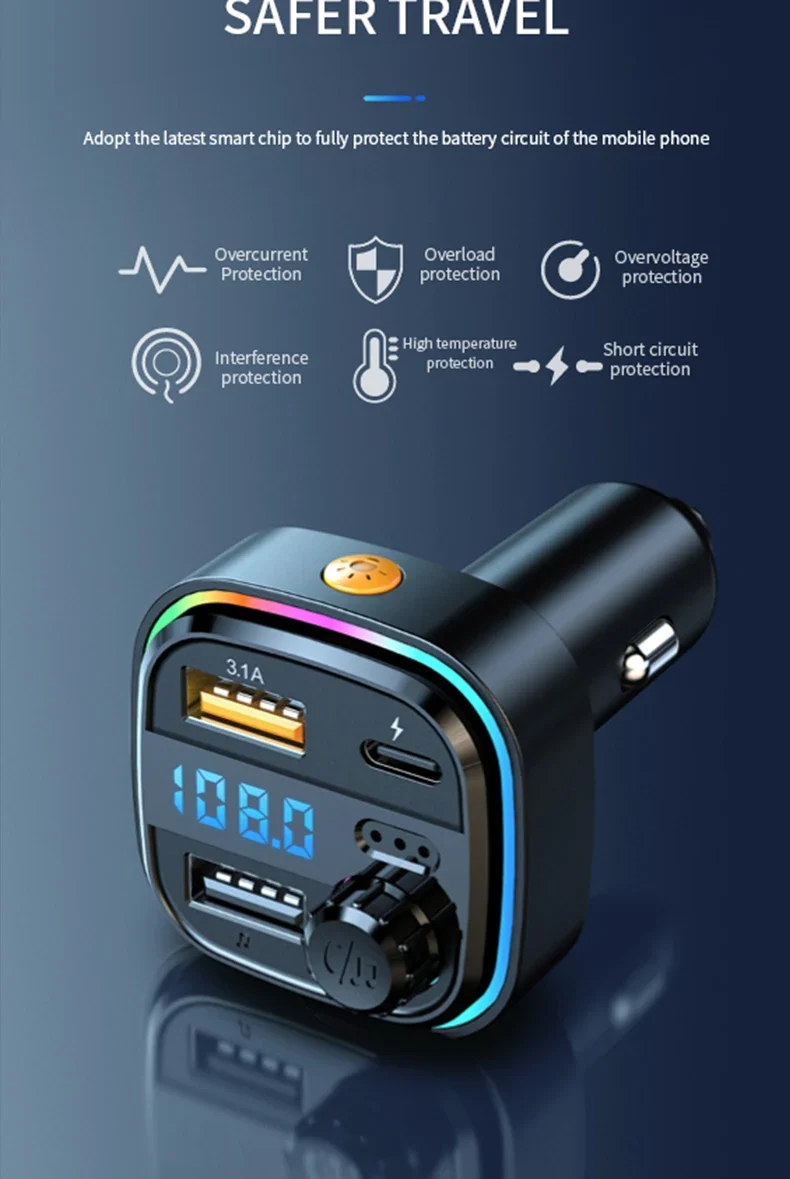 Newest C26 Bluetooth 5.0 FM Transmitter Handsfree Car Radio Modulator MP3 Player USB Super Quick Charge Adapter Car Accessories