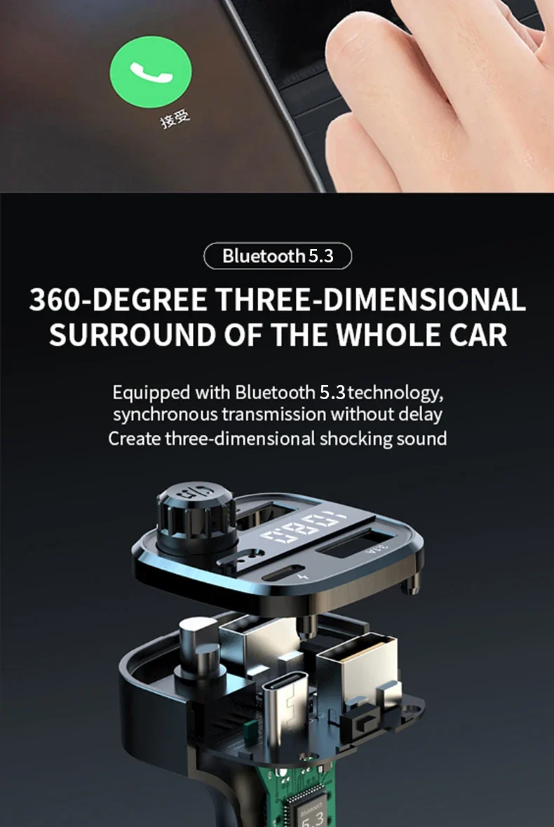 Newest C26 Bluetooth 5.0 FM Transmitter Handsfree Car Radio Modulator MP3 Player USB Super Quick Charge Adapter Car Accessories