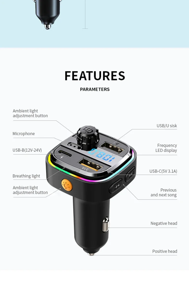 Newest C26 Bluetooth 5.0 FM Transmitter Handsfree Car Radio Modulator MP3 Player USB Super Quick Charge Adapter Car Accessories