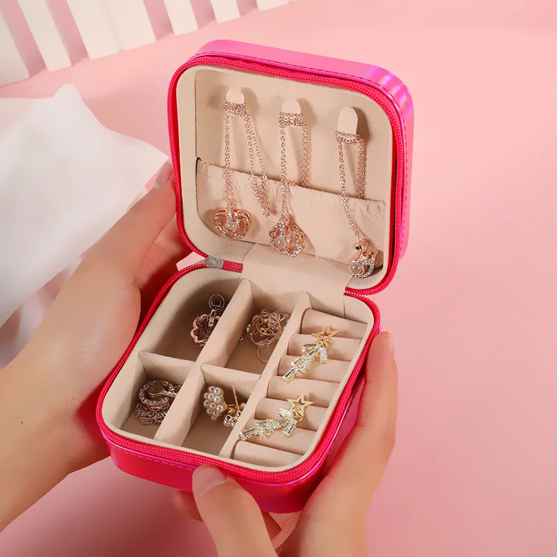 Jewelry Case Box Portable Small Travel Jewelry Organizer Necklace Earring Ring Storage Display Gift Box Travel Essentials