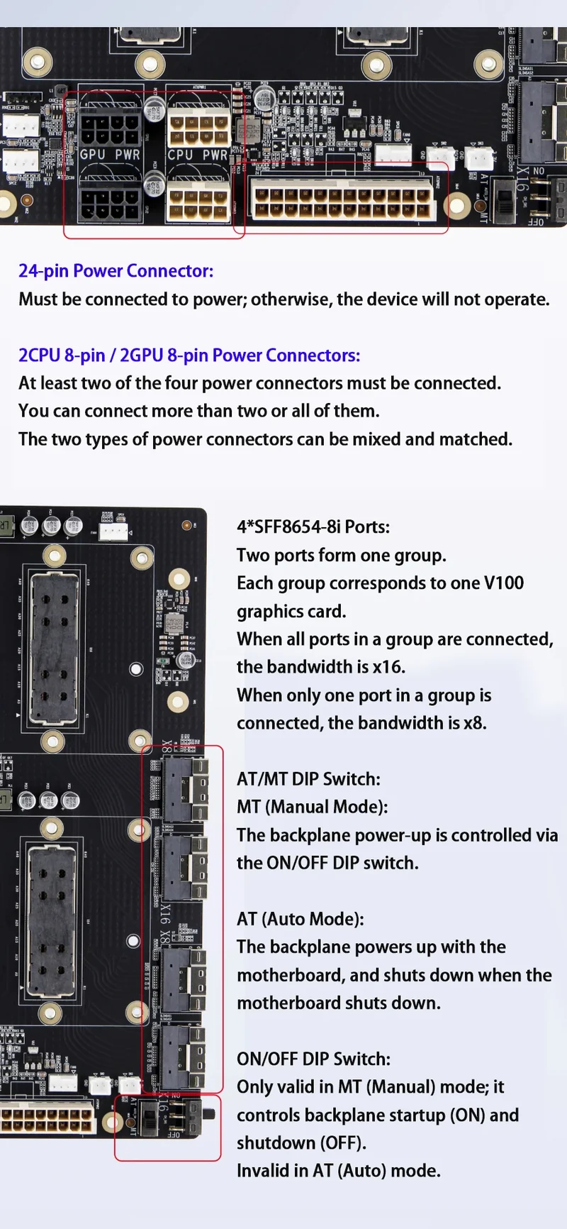 SXM2 for NVIDIA V100 GPU Adapter Board Card NVLink 300G 4-Port 4‑Way / Dual-Card Dual-Channel Pass-Through Expansion Backplane