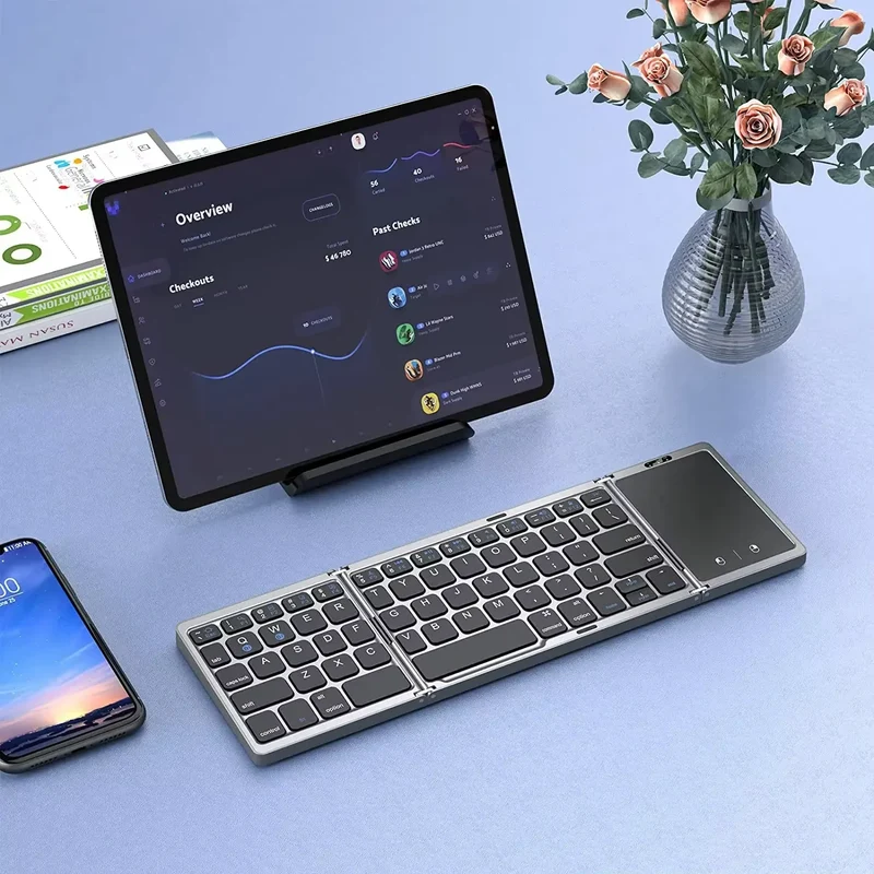 Mini Keyboard Wireless Folding Keyboard Bluetooth Foldable Keyboard With Touchpad for Windows Android iPad Phone PC Rechargeable