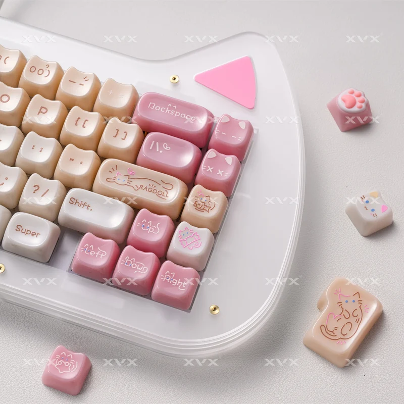 XVX 148 Keys Cat Theme Keycaps MAO Profile Key Cap Korean Glossy Cute Keycap for Keyboard 61 64 68 78 87 96 98 104 108