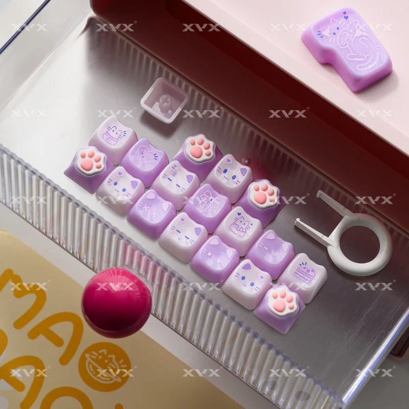 XVX 148 Keys Cat Theme Keycaps MAO Profile Key Cap Korean Glossy Cute Keycap for Keyboard 61 64 68 78 87 96 98 104 108