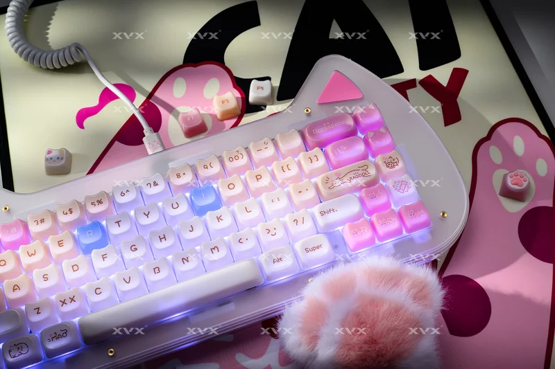 XVX 148 Keys Cat Theme Keycaps MAO Profile Key Cap Korean Glossy Cute Keycap for Keyboard 61 64 68 78 87 96 98 104 108