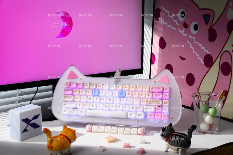 XVX 148 Keys Cat Theme Keycaps MAO Profile Key Cap Korean Glossy Cute Keycap for Keyboard 61 64 68 78 87 96 98 104 108