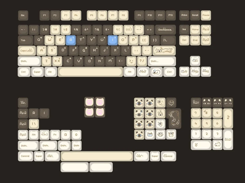 XVX 148 Keys Cat Theme Keycaps MAO Profile Key Cap Korean Glossy Cute Keycap for Keyboard 61 64 68 78 87 96 98 104 108