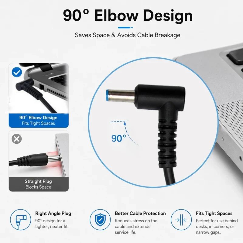 7.4x5.0mm to 4.5x3.0mm Tip DC Power Adapter Charger Connector for HP Laptop Stream Spectre Pavilion Envy Elitebook Split Chrome