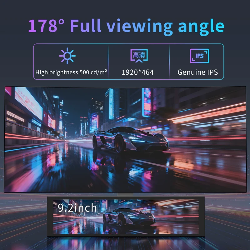 AJAZZ AKP02 9.2inch DIY IPS Secondary Screen 1920*464HD Wired USB Comprehensive Monitoring Multiple Custom Designs for Laptop PC