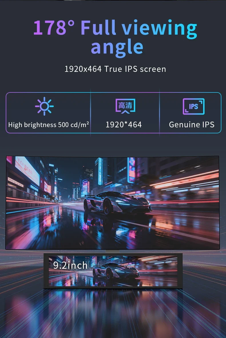 AJAZZ AKP02 9.2inch DIY IPS Secondary Screen 1920*464HD Wired USB Comprehensive Monitoring Multiple Custom Designs for Laptop PC